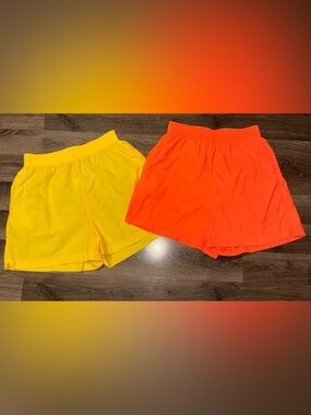 Vtg 80 90s Retro SunRays NEON Yellow&Orange Nylon Shorts Rave Mens LG LOT OF 2